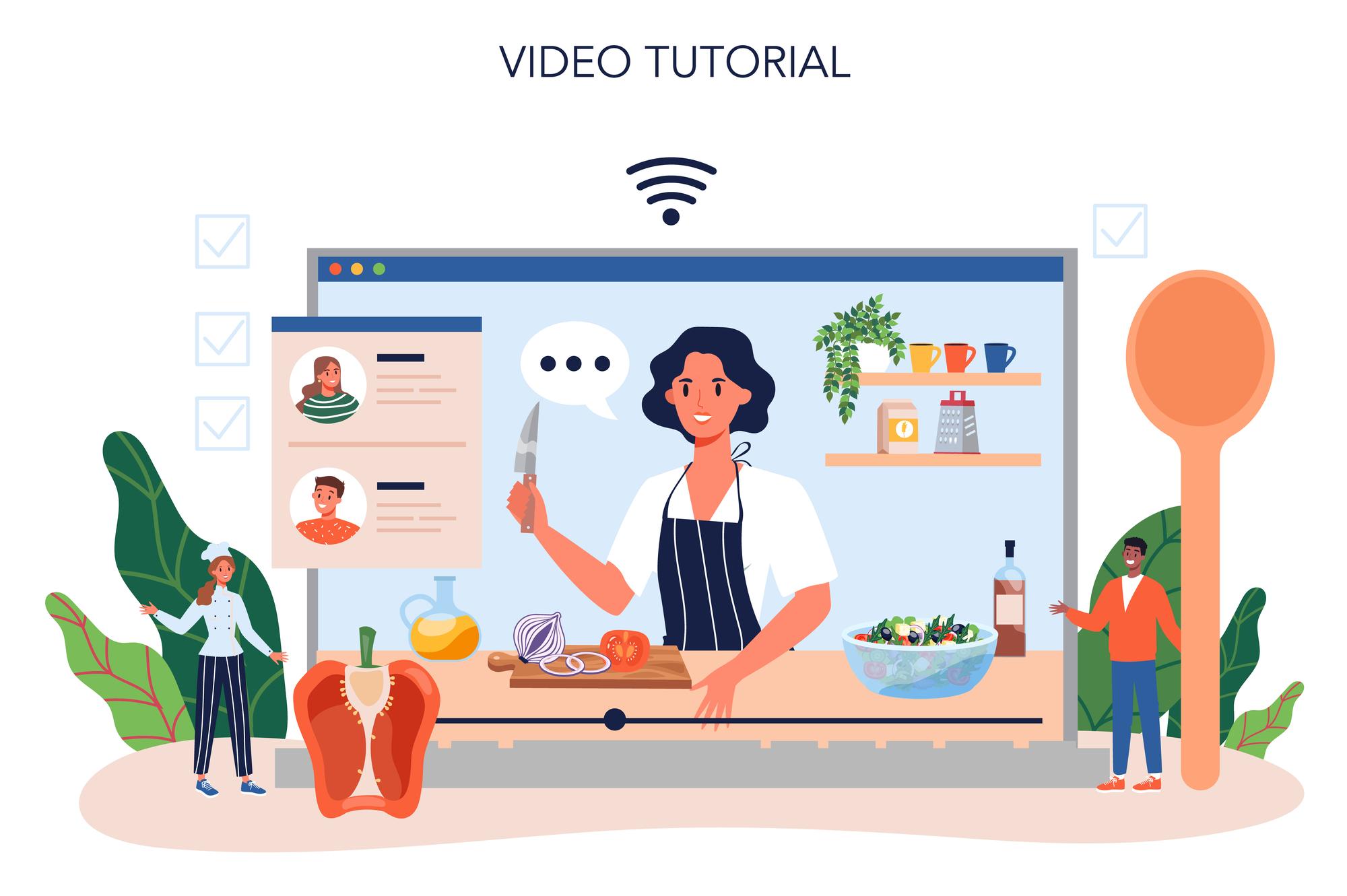 Chef teaching a small online class with local ingredients